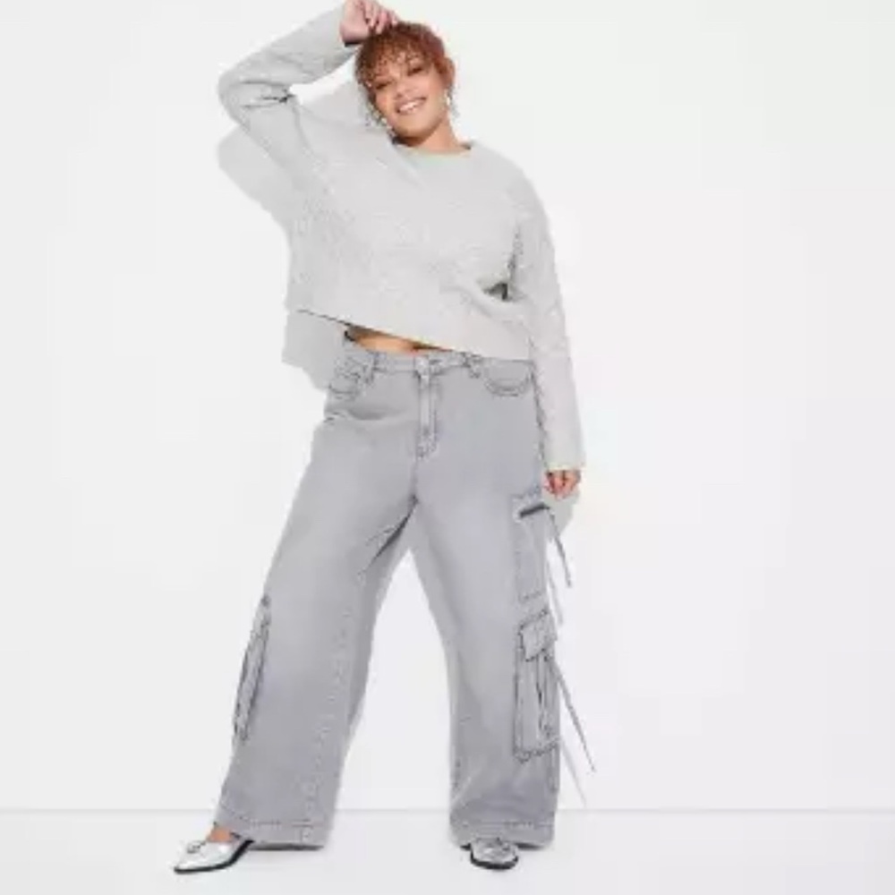 Wild‎ Fable Gray Boxy Thermal Crop Long Sleeve Top Womens Plus Size XXL